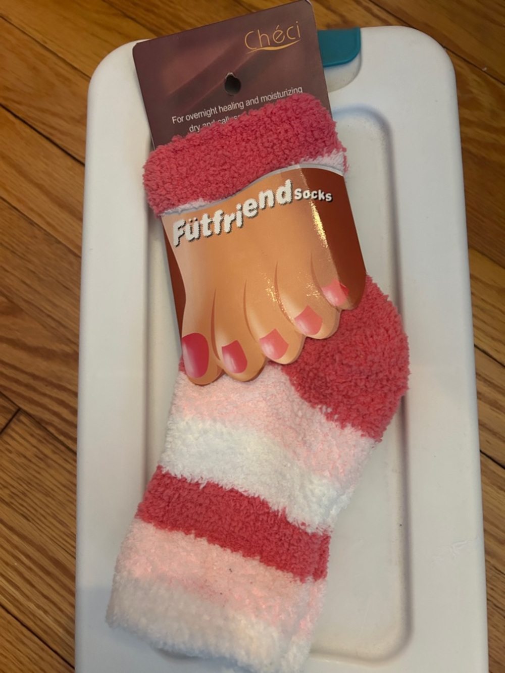 Cozy Pink & White Striped Fuzzy Socks for sandies or pedicures
